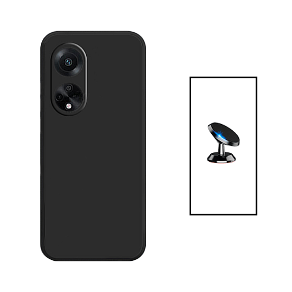 Kit Suporte Magnético + Capa Proteção Traseira Silicone para Oppo A98 5G - Preto