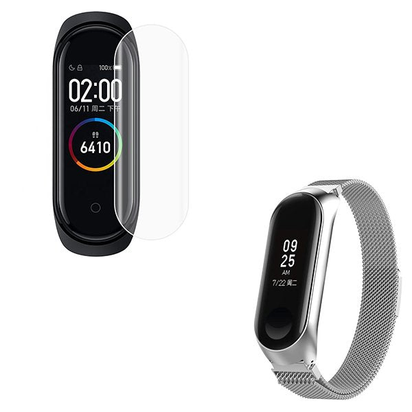 Kit Bracelete Milanese Com Fecho Magnético + Pelicula de Hydrogel para Xiaomi Mi Band 7 - Cinza
