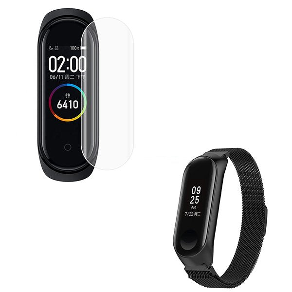 Kit Bracelete Milanese Com Fecho Magnético + Pelicula de Hydrogel para Xiaomi Mi Band 7 - Preto