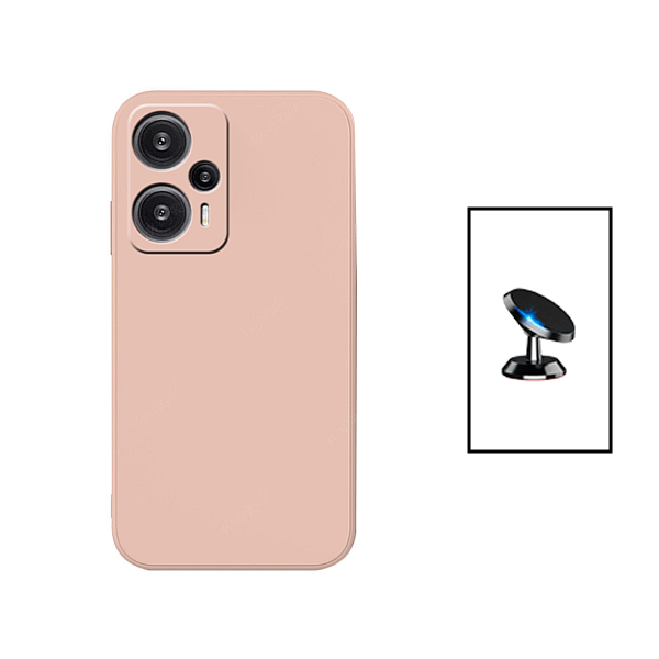 Kit Suporte Magnético + Capa Proteção Traseira Silicone para Xiaomi Poco F5 - Rosa
