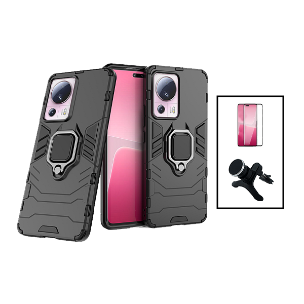 Kit Película de Vidro Temperado GorilasGlass Curvado + Capa de Proteção Militar Magnética + Suporte Magnético Com Pernas para Xiaomi 13 Lite - Preto