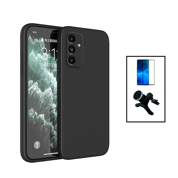 Kit Película de Vidro Temperado GorilasGlass + Capa Proteção Traseira Silicone + Suporte Magnético Com Pernas para Samsung Galaxy A24 4G - Preto