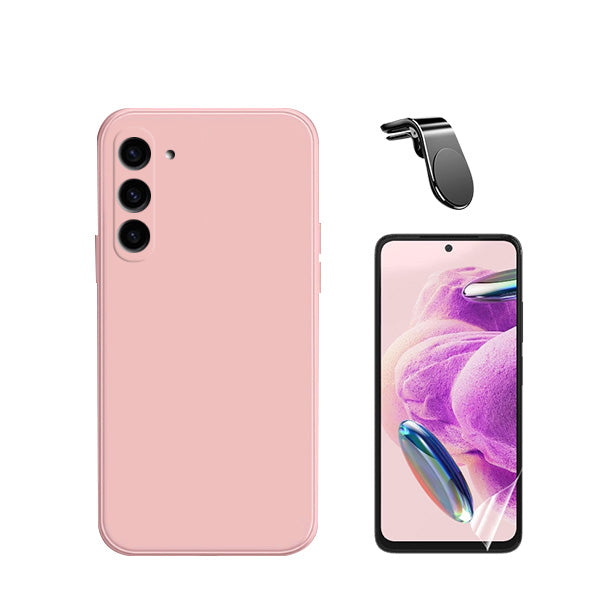 Kit Película Protectora de Hydrogel Frente + Capa Proteção Traseira Silicone + Suporte de Carro Magnético L Phonecare para Samsung Galaxy S24 Plus + 5G - Rosa