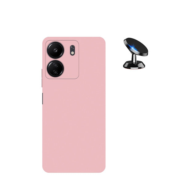 Kit Suporte Magnético + Capa Proteção Traseira Silicone GIFT4ME para Xiaomi Redmi 13C - Rosa