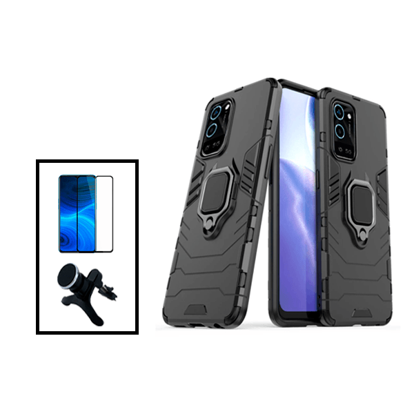 Kit Película de Vidro Temperado GorilasGlass + Capa de Proteção Militar Magnética + Suporte Magnético Com Pernas para Oppo A56 5G - Preto