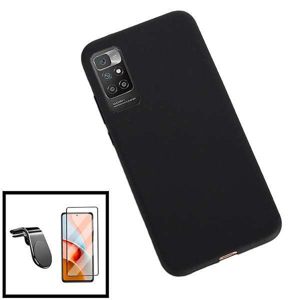 Kit Película de Vidro Temperado GorilasGlass + Capa Proteção Traseira Silicone + Suporte de Carro Magnético L para Xiaomi Redmi Note 11 4G - Preto