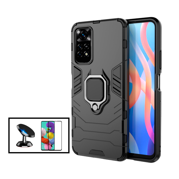 Kit Película de Vidro Temperado GorilasGlass + Capa de Proteção Militar Magnética + Suporte Magnético para Xiaomi Poco M4 Pro