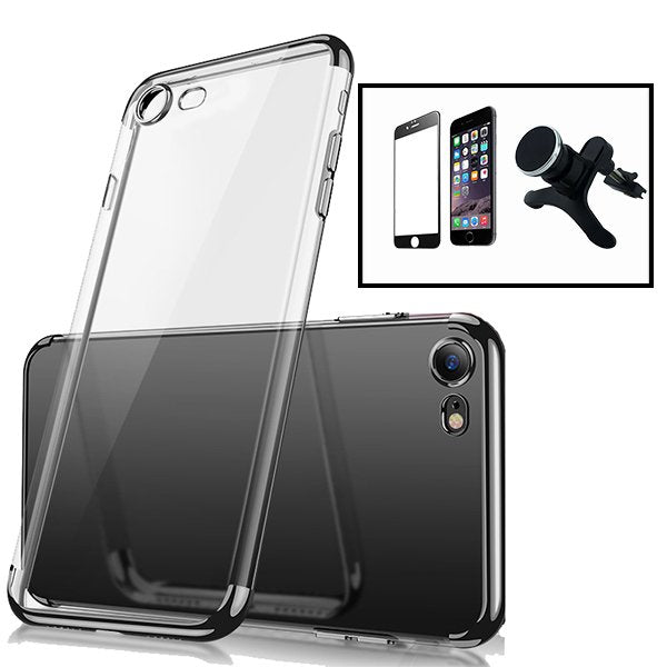 Kit Película de Vidro Temperado GorilasGlass + Capa Proteção Traseira Super Slim + Suporte Magnético Com Pernas para Apple iPhone SE 2022 - Preto