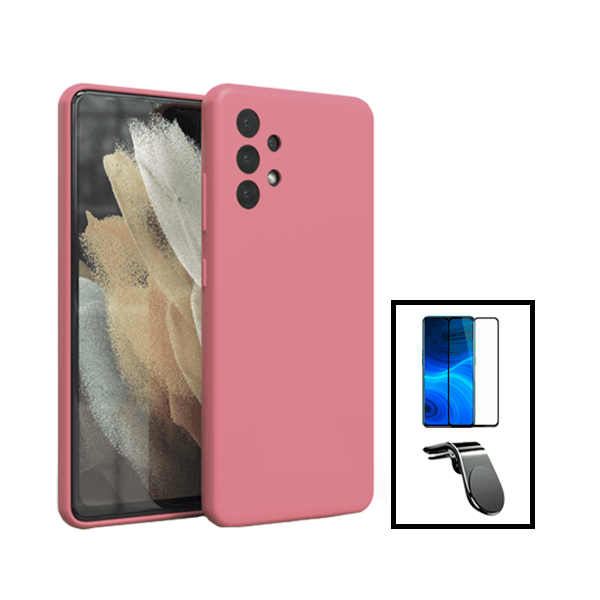 Kit Película de Vidro Temperado GorilasGlass + Capa Proteção Traseira Silicone + Suporte de Carro Magnético L para Samsung Galaxy A13 - Rosa