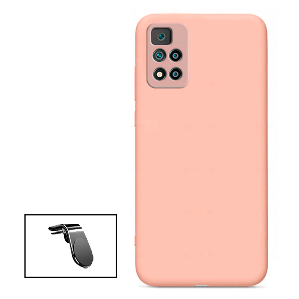 Kit Suporte de Carro Magnético L + Capa Proteção Traseira Silicone para Xiaomi Redmi Note 11 Pro+ - Rosa