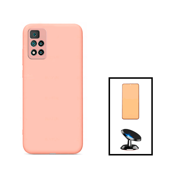 Kit Vidro Temperado Ceramica Full Cover + Capa Silicone Líquido + Suporte Magnético para Xiaomi Poco X4 NFC - Rosa