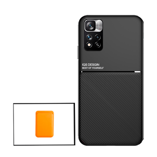 Kit Capa Traseira Magnética Anti Choque + Carteira Magnetica Laranja para Xiaomi 11i HyperCharge - Preto