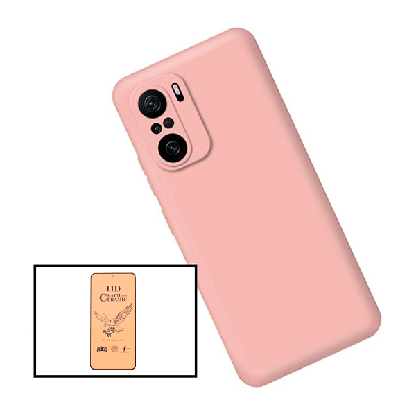 Kit Vidro Temperado Ceramica Full Cover + Capa Proteção Traseira Silicone para Xiaomi Redmi Note 10 Pro - Rosa