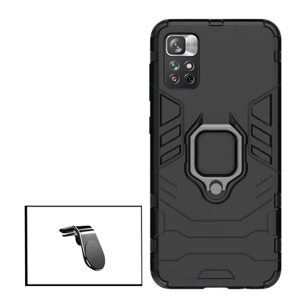 Kit Suporte de Carro Magnético L + Capa de Proteção Militar Magnética para Xiaomi Poco M4 Pro - Preto