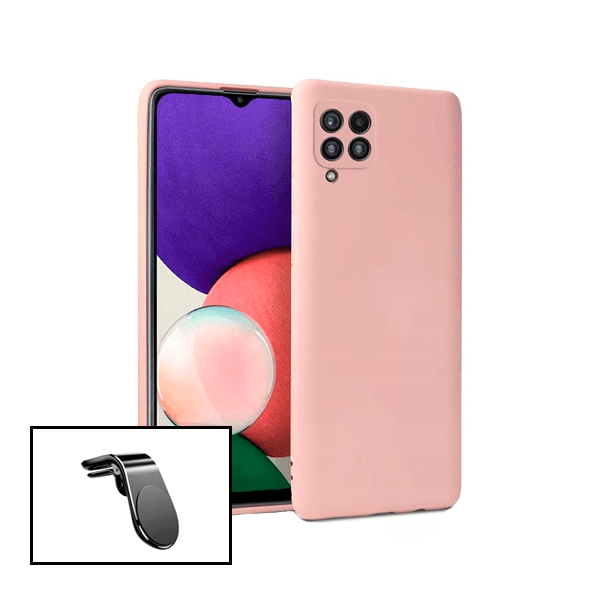 Kit Suporte de Carro Magnético L + Capa Proteção Traseira Silicone para Samsung Galaxy M22 - Rosa