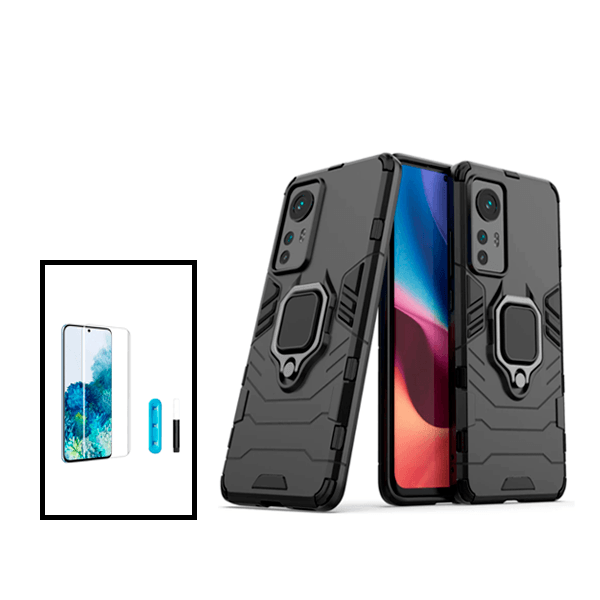 Kit Película de Vidro Curvada Full Glue UV + Capa de Proteção Militar Magnética para Xiaomi 12X - Preto