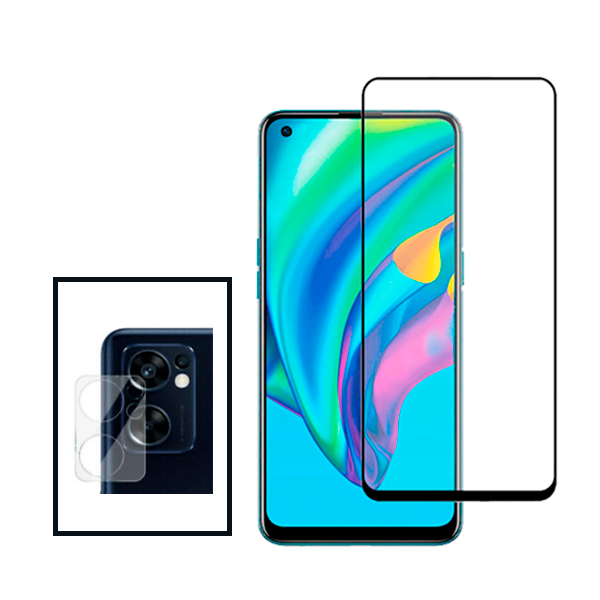 Kit Película Protectora para Câmara Traseira + Película de Vidro Temperado GorilasGlass para Oppo Reno7 5G - Transparente/Preto