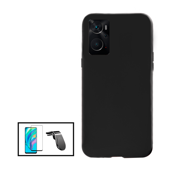 Kit Película de Vidro Temperado GorilasGlass + Capa Proteção Traseira Silicone + Suporte de Carro Magnético L para Oppo K10 - Preto