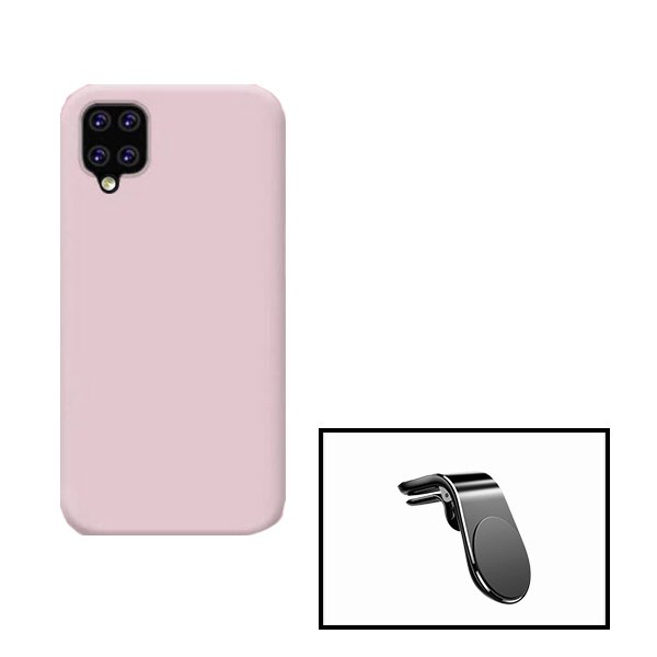 Kit Suporte de Carro Magnético L + Capa Proteção Traseira Silicone para Samsung Galaxy M42 5G - Rosa