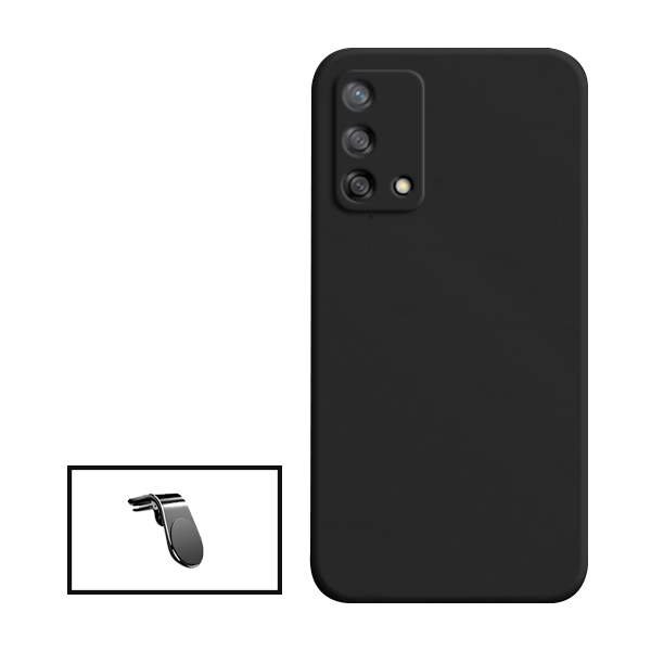 Kit Suporte de Carro Magnético L + Capa Proteção Traseira Silicone para Oppo A95 - Preto