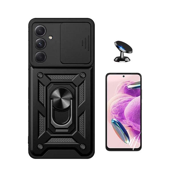 Kit Película ProtectOra de Hydrogel Frente + Capa de Proteção Militar Magnética Janela Deslizante + Suporte Magnético GIFT4ME para Samsung Galaxy A35 5G - Preto