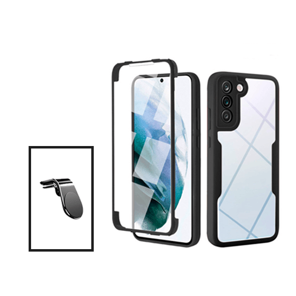 Kit Capa 360° Proteção Frente e Verso + Suporte Magnético L para Samsung Galaxy S21 FE 5G - Preto
