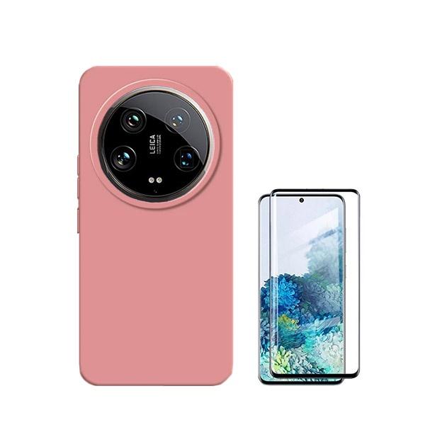 Kit Película de Vidro Temperado GOrilasGlass Curvado + Capa Proteção Traseira Silicone GIFT4ME para Xiaomi 14 Ultra - Rosa