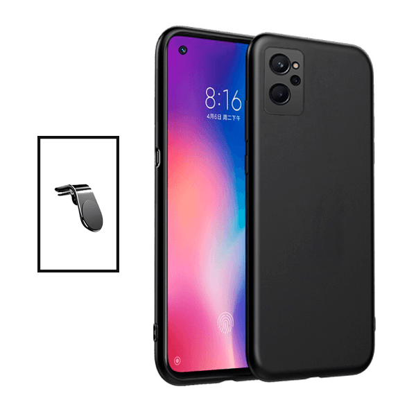 Kit Suporte de Carro Magnético L + Capa Proteção Traseira Silicone para Realme 9i - Preto