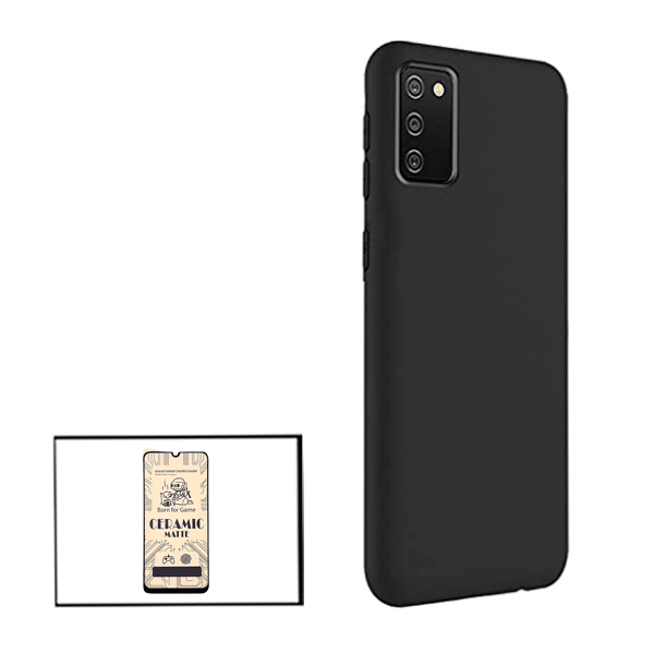 Kit Vidro Temperado Ceramica Full Cover + Capa Proteção Traseira Silicone para Samsung Galaxy M02s