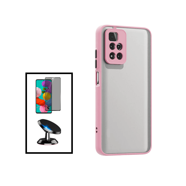 Kit Capa Traseira Proteção Camara + Película de Vidro Temperado Privacidade + Suporte Magnético para Xiaomi Redmi Note 11 Pro+ Plus - Rosa