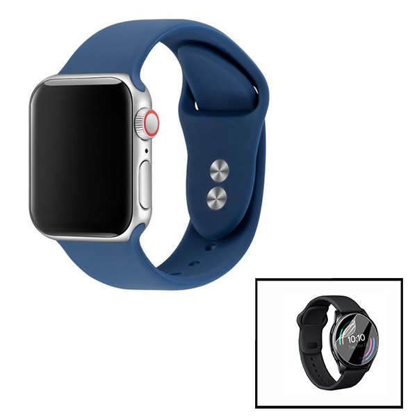 Kit Bracelete Silicone (Sem Fivela) + Película Hydrogel para Huawei Watch GT 3 46mm Classic - Azul Escuro
