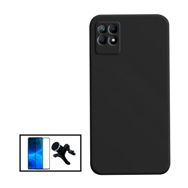 Kit Película de Vidro Temperado GorilasGlass + Capa Proteção Traseira Silicone + Suporte Magnético Com Pernas para Realme Narzo 50i - Preto