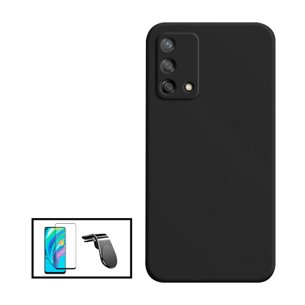 Kit Película de Vidro Temperado GorilasGlass + Capa Proteção Traseira Silicone + Suporte de Carro Magnético L para Oppo A95 - Preto