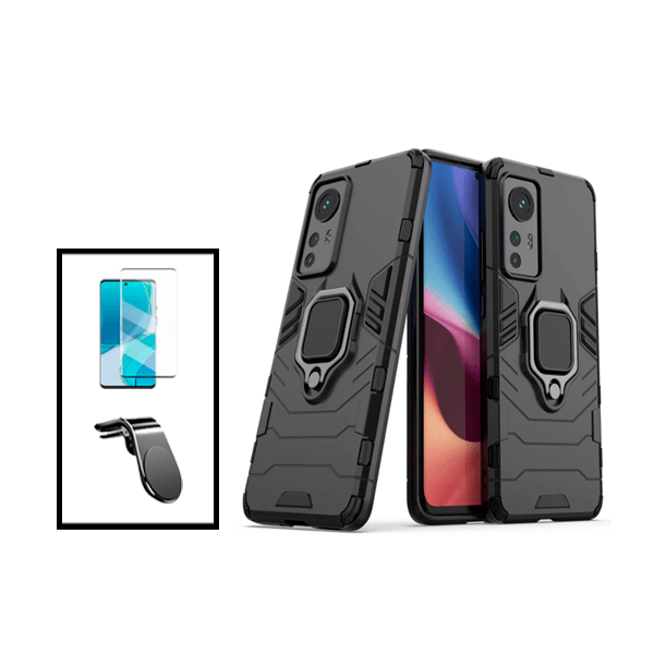 Kit Película de Vidro Temperado GorilasGlass Curvado + Capa de Proteção Militar Magnética + Suporte de Carro Magnético L para Xiaomi 12X - Preto