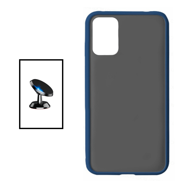 Kit Suporte Magnético + Capa de Proteção Militar Magnética Janela Deslizante para Samsung Galaxy A13 - Azul/Transparente