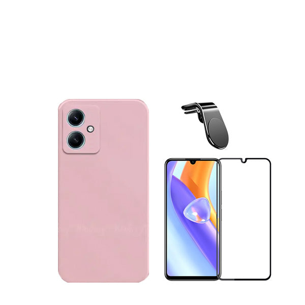 Kit Película de Vidro Temperado GorilasGlass + Capa Proteção Traseira Silicone + Suporte de Carro Magnético L GIFT4ME para Xiaomi Redmi 13C 5G - Rosa