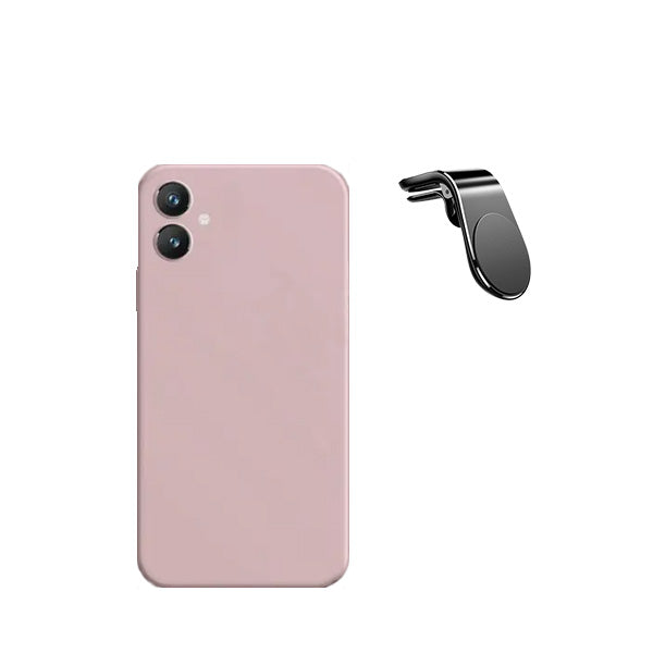 Kit Suporte de Carro Magnético L + Capa Proteção Traseira Silicone Phonecare para Samsung Galaxy A05 - Rosa