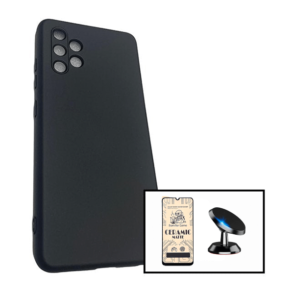 Kit Vidro Temperado Ceramica Full Cover + Capa Proteção Traseira Silicone + Suporte Magnético para Samsung Galaxy A32 4G