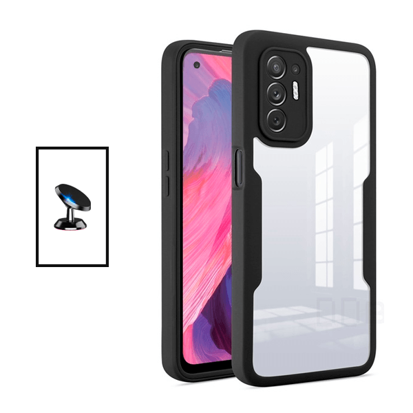 Kit Capa 360° Proteção Frente e Verso + Suporte Magnético para Oppo Reno5 Z - Preto
