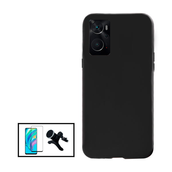 Kit Película de Vidro Temperado GorilasGlass + Capa Proteção Traseira Silicone + Suporte Magnético Com Pernas para Oppo A76 - Preto