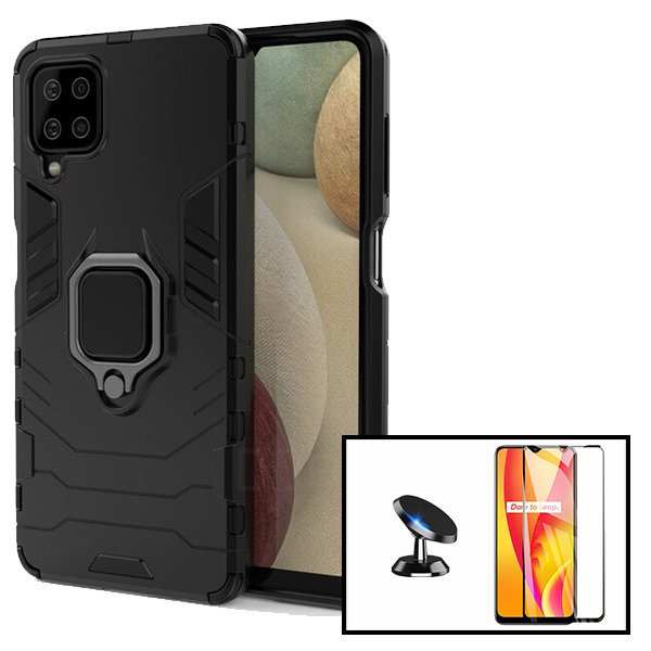 Kit Película de Vidro Temperado GorilasGlass + Capa de Proteção Militar Magnética + Suporte Magnético para Samsung Galaxy M12