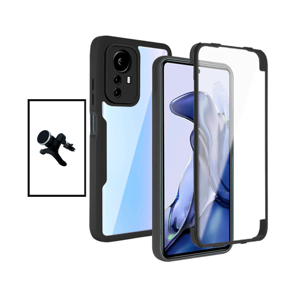 Kit Capa 360° Proteção Frente e Verso + Suporte Magnético Com Pernas para Xiaomi 12 Pro - Preto
