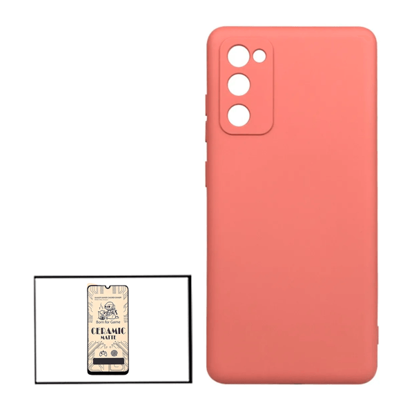 Kit Vidro Temperado Ceramica Full Cover + Capa Proteção Traseira Silicone para Samsung Galaxy M02s - Rosa