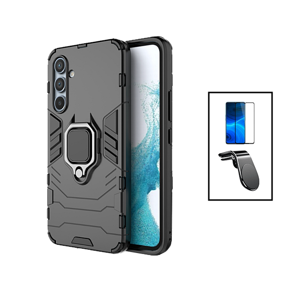Kit Película de Vidro Temperado GorilasGlass + Capa de Proteção Militar Magnética + Suporte de Carro Magnético L para Samsung Galaxy A14 5G - Preto