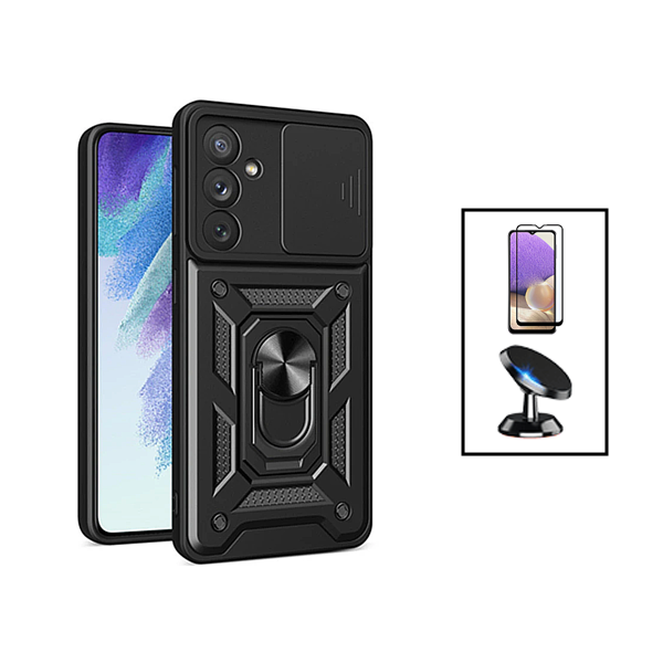 Kit Película de Vidro Temperado GorilasGlass + Capa de Proteção Militar Magnética Janela Deslizante + Suporte Magnético para Samsung Galaxy A34 5G - Preto