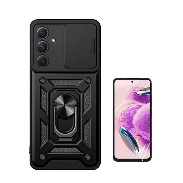 Kit Película ProtectOra de Hydrogel Frente + Capa de Proteção Militar Magnética Janela Deslizante GIFT4ME para Samsung Galaxy A55 5G - Preto