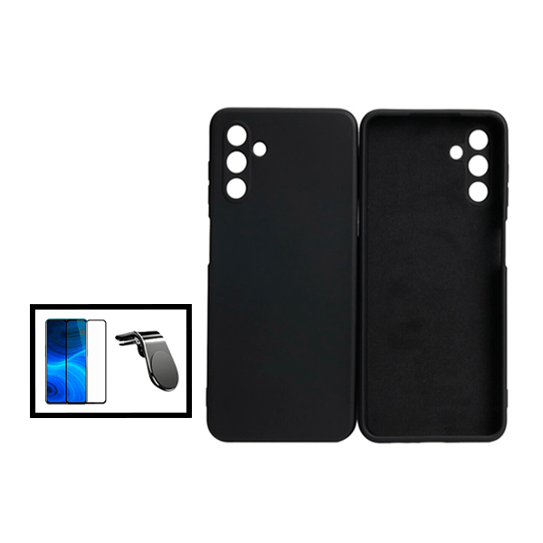 Kit Película de Vidro Temperado GorilasGlass + Capa Proteção Traseira Silicone + Suporte de Carro Magnético L para Samsung Galaxy A13 5G - Preto
