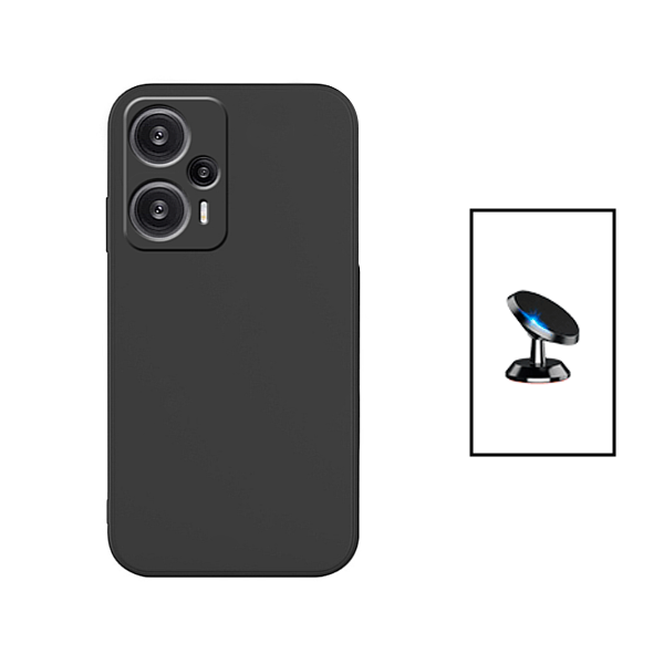 Kit Suporte Magnético + Capa Proteção Traseira Silicone para Xiaomi Poco F5 - Preto
