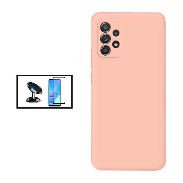Kit Película de Vidro Temperado GorilasGlass + Capa Proteção Traseira Silicone + Suporte Magnético para Samsung Galaxy A53 5G - Rosa