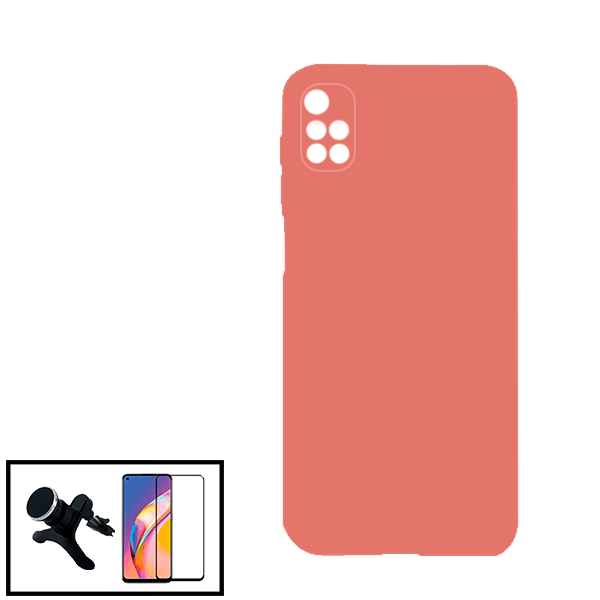 Kit Película de Vidro Temperado GorilasGlass + Capa Proteção Traseira Silicone + Suporte Magnético Com Pernas para Xiaomi Redmi 10 - Rosa